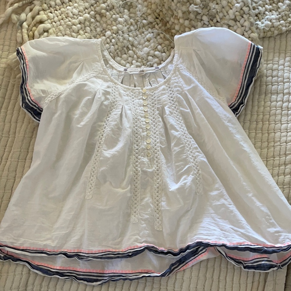 Peplum style white cotton peasant top xs